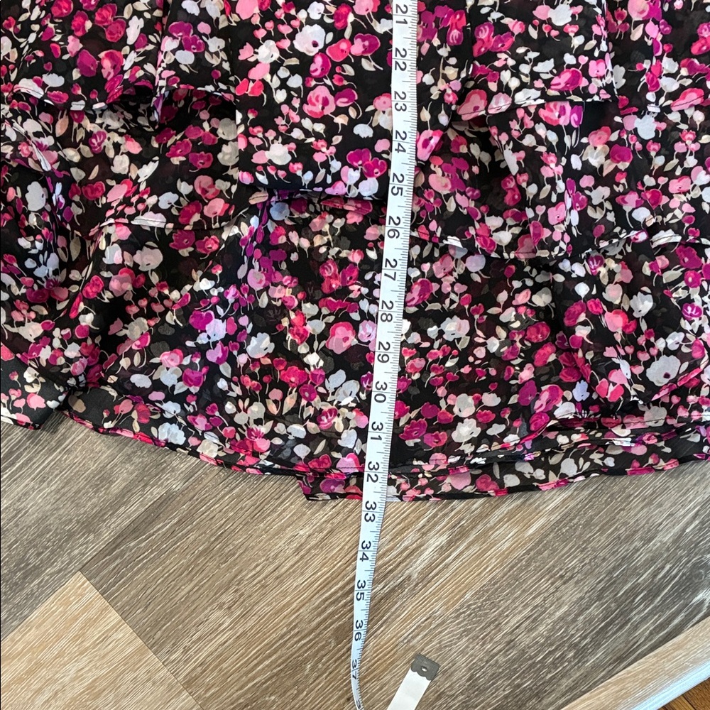 White House Black Market Black and Pink Floral Ruffle Midi Dress - Picture 10 of 15